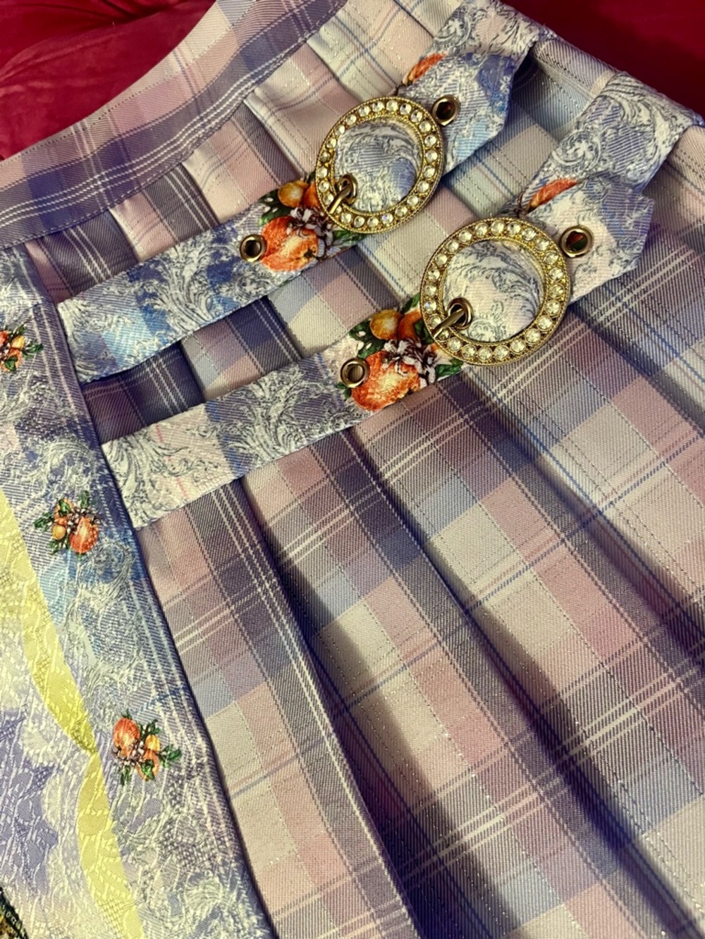 BURRYCO 2pc Blouse & Skirt Set -
Size 0 - Lilac Floral Plaid Jacket & Mini Skirt - Picture 4 of 16